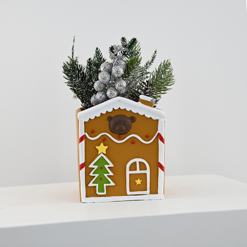 Snow-Topped Gingerbread House Potted Plant Snow-Topped Gingerbread House Potted Plant