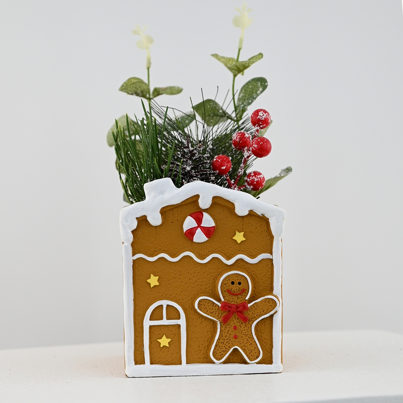 Snow-Topped Gingerbread House Potted Plant Snow-Topped Gingerbread House Potted Plant