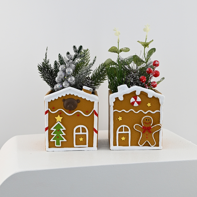 Snow-Topped Gingerbread House Potted Plant