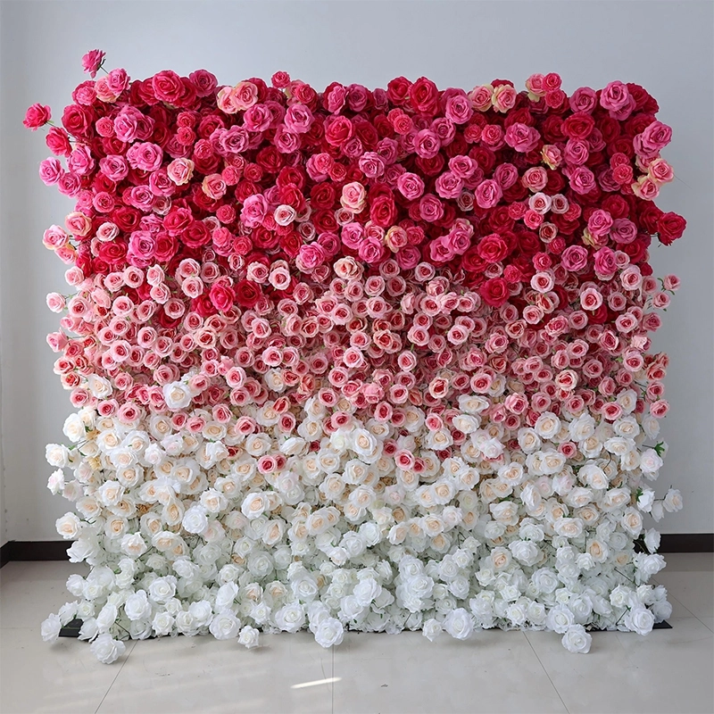 Red And White Gradient Artificial Rose Flower Wall