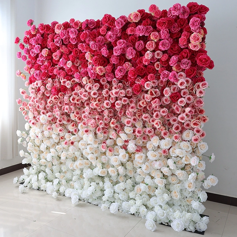 Red And White Gradient Artificial Rose Flower Wall