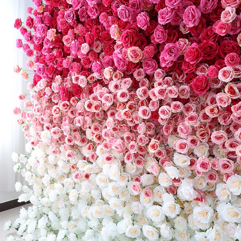 Red And White Gradient Artificial Rose Flower Wall Red And White Gradient Artificial Rose Flower Wall
